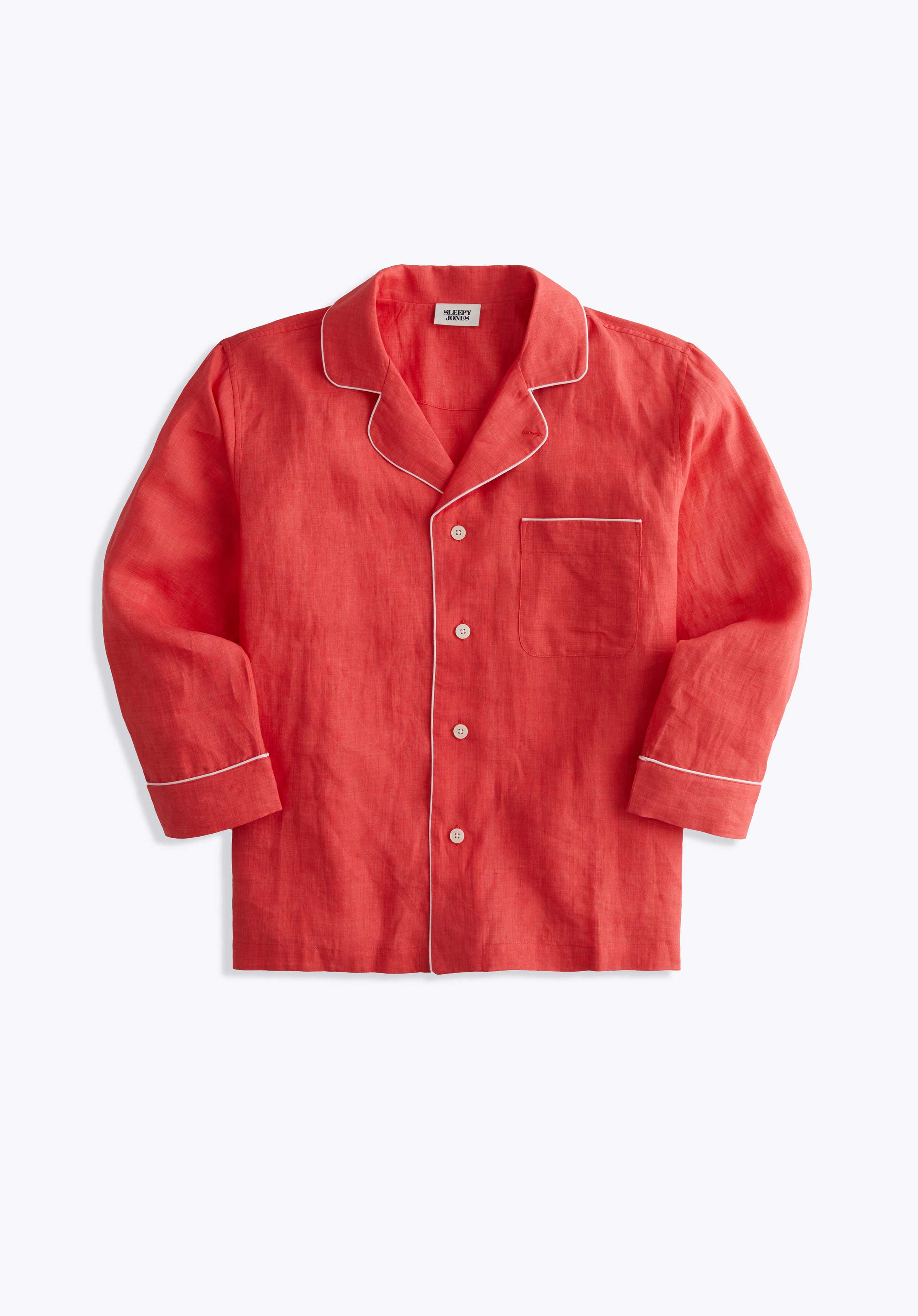 SLEEPY JONES Milton Pajama Shirt in Washed Red Linen Sleepy Jones