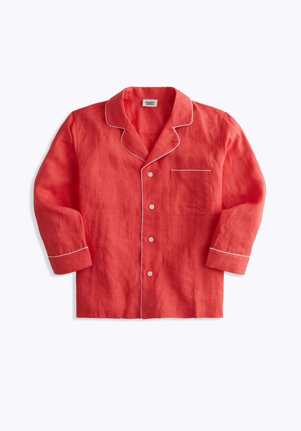 SLEEPY JONES | Milton Pajama Shirt in Washed Red Linen - [product-type]