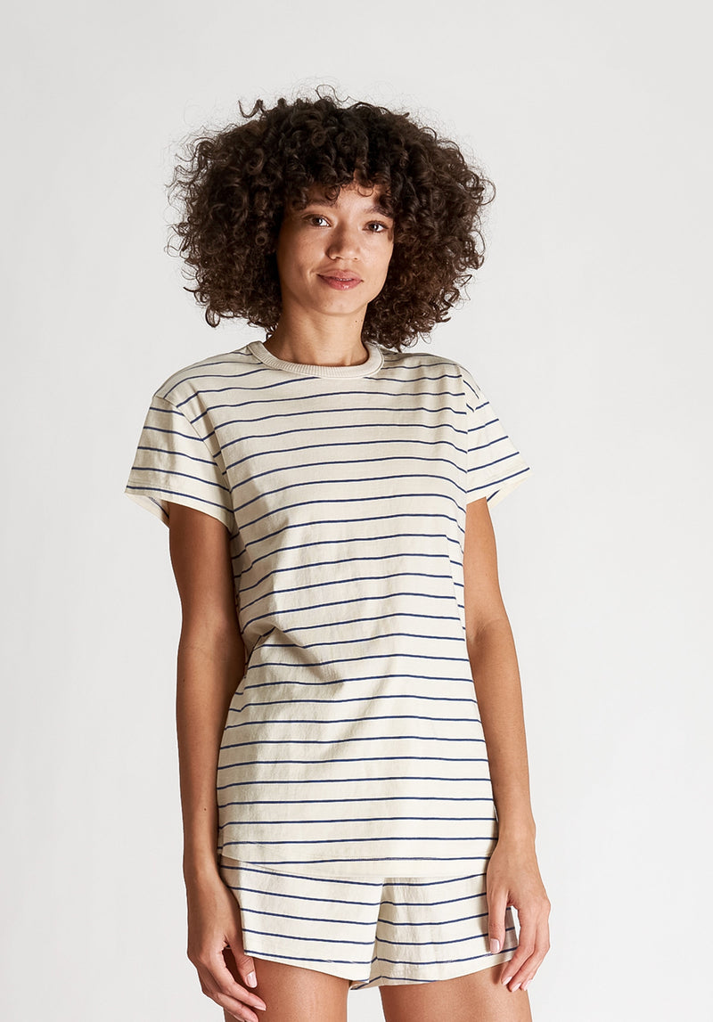 SLEEPY JONES | Pickford T-Shirt Navy & Cream Stripe Jersey
