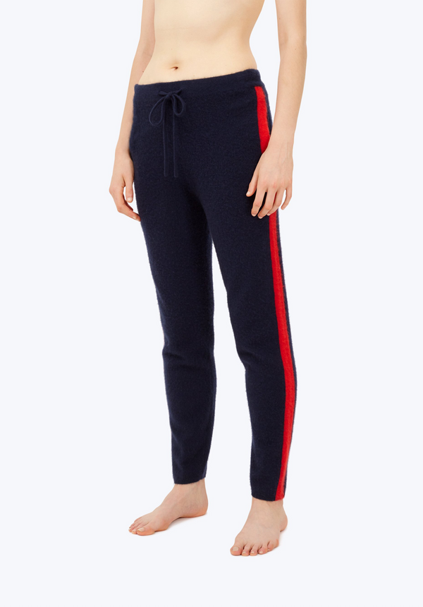 Rand Cashmere Track Pant in Navy & Red