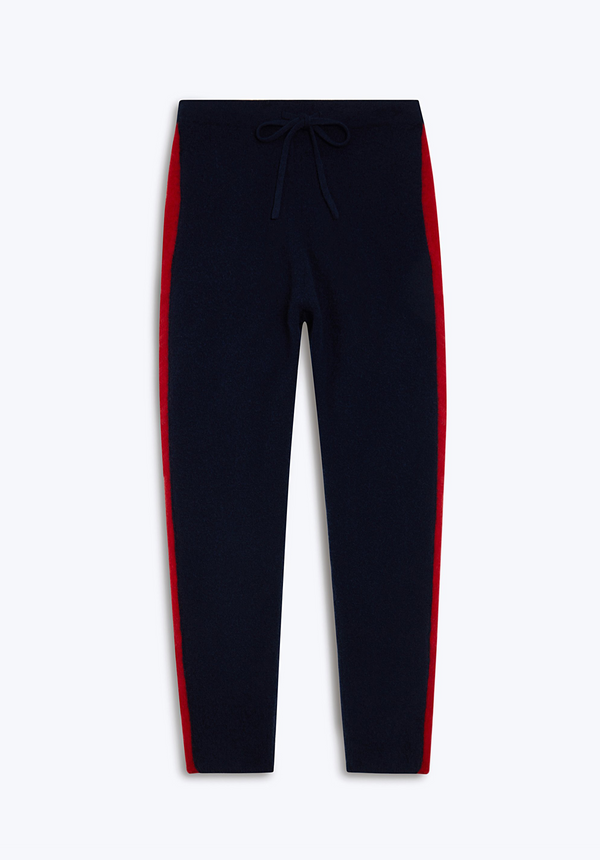 Rand Cashmere Track Pant in Navy & Red