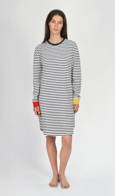 SLEEPY JONES | Twyla T-Shirt Dress White & Navy Striped Jersey Colorblock