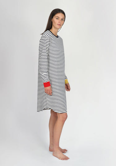 SLEEPY JONES | Twyla T-Shirt Dress White & Navy Striped Jersey Colorblock
