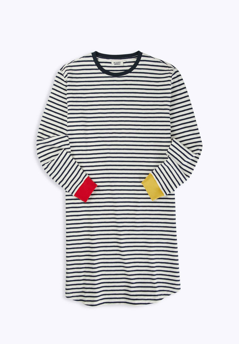SLEEPY JONES | Twyla T-Shirt Dress White & Navy Striped Jersey Colorblock