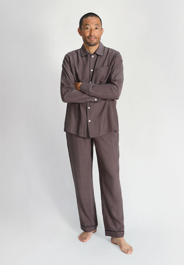 SLEEPY JONES | Washable Silk Henry Pajama Set in Brown Foulard - [product-type]