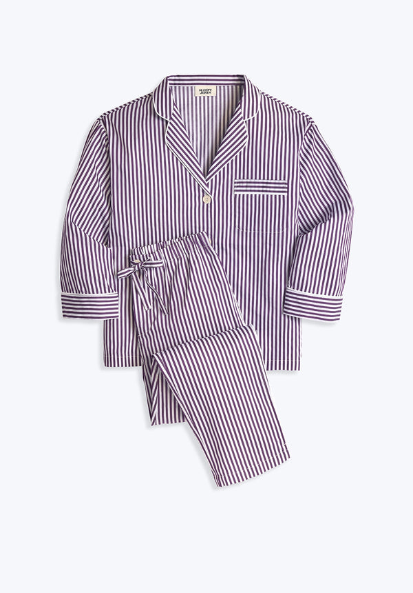 SLEEPY JONES | Marina Pajama Set in Purple Sateen Stripe